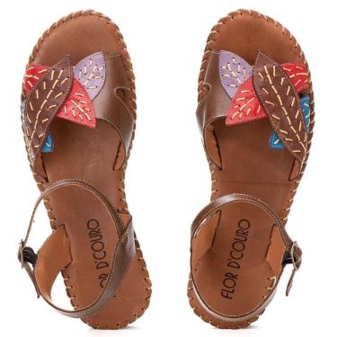 Imagem de Sandalia Rasteira Couro Feminina Palmilha Conforto Solado Borracha Antiderrapante Fecho Fivela