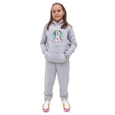 Imagem de Conjunto Infantil Longo Menina Blusa Manga Longa Estampa de Unicornio e Calça Moletom Confortavel
