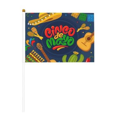 Imagem de Cinco de Mayo 2025 Bandeiras Mini Bandeira Portátil Pequenas Bandeiras de Mesa de Seis Peças 14 x 21 cm com Mastro para Festivais Eventos Festa