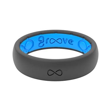 Imagem de Groove Life Anel de casamento de silicone para mulheres – anéis de borracha respirável para mulheres, cobertura vitalícia, design exclusivo, anel feminino de ajuste confortável – fino sólido, Deep Stone, 7