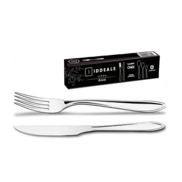 Imagem de Jogo Garfo Faca Inox 24 unidades Talheres Restaurante Buffet Hotel 12 