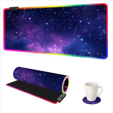 Imagem de DINKY Mouse pad RGB extra grande para jogos com 14 modos de luz, mouse pad de LED macio estendido, base de borracha antiderrapante, tapete de mouse para teclado de computador, céu estrelado azul e