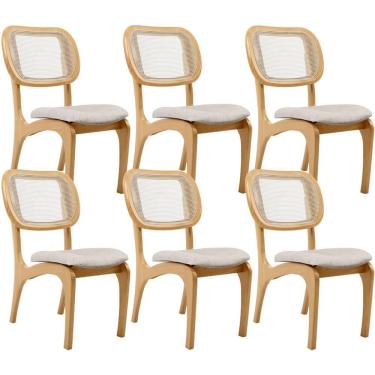 Imagem de Kit 6 Cadeiras Para Sala De Jantar Estofada E Tela Mariah L02 Linho Cru