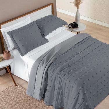 Imagem de Kit Cobre Leito Colcha Sofist Queen 3 Peças Micropercal 300 Fios Cinza