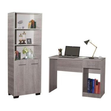 Imagem de Kit Estante Para Livros Mesa Escrivaninha Giovana Natural Com Porta