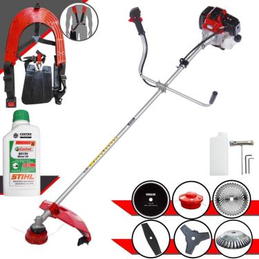 Imagem de Roçadeira Com Sistema Anti-Vibração Toyama RT43L À Gasolina 43cc 1,7HP Com 6 Opções de Cortes, Carretel + Kit 4 Facas + Escova de Aço + ÓLEO STIHL 2T