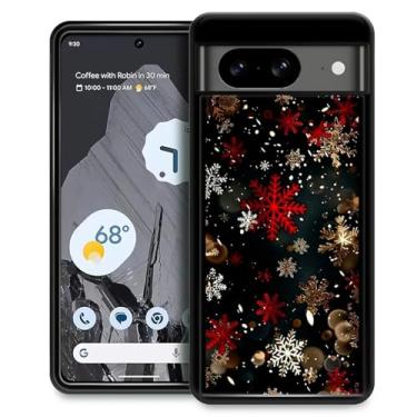 Imagem de FKBRCL4U Capa para Google Pixel 8, design gráfico de padrão de floco de neve vermelho brilhante para meninas e meninos, silicone macio, proteção contra choque de acrílico rígido projetada para Google