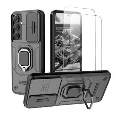 Imagem de Capa para Samsung Galaxy A36 e A56 Capinha - com [2 peças] protetor de tela de vidro temperado, com proteção deslizante da tampa da câmera e suporte, Estojo de silicone macio à prova choque