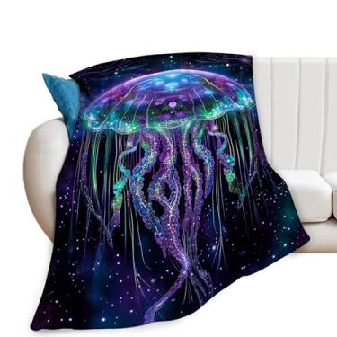 Imagem de Cobertor de água-viva, cobertor de oceano, presentes de água-viva, cobertores roxos, material de água-viva, flanela de pelúcia para mulheres, homens, meninos, meninas, adultos, roupa de cama macia