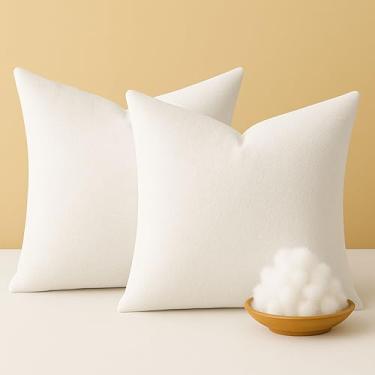 Imagem de HEIRLOOM COMFORT Almofadas decorativas quadradas (pacote com 2, 50,8 x 50,8 cm, branco, poliéster) - Enchimentos de almofada premium para sala de estar, cama e cadeira - Pelúcia e conforto doméstico