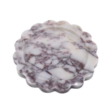 Imagem de Kesoniku Bandeja decorativa de mármore redonda com borda recortada, bandeja luxuosa de pedra natural para banheiro, cômoda, perfume, café, casa, cozinha, pia, anel