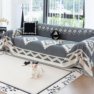 Imagem de JPGGD Capa de sofá Boho para sofá, cobertor de chenille para cães lavável, capas de sofá de chenille, capas boêmias para sofás e sofás, capas para sofá de 2 a 3 almofadas (180 x 299 cm/cinza claro/1