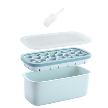Imagem de Bandeja empilhável para cubos de gelo – Molde de silicone de grau alimentício de 78 cubos com tampa e lixeira, design seguro para freezer, design de fácil liberação para coquetéis, café e chá gelado
