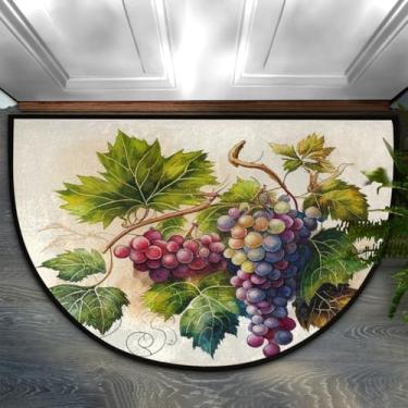 Imagem de Tapete meio redondo, antiderrapante, lavável, colorido, fruta, folha de uva, semicírculo, macio, absorvente, tapete de meia lua para entrada interna e externa, cozinha, banheiro, pia, pátio, bem-vindo