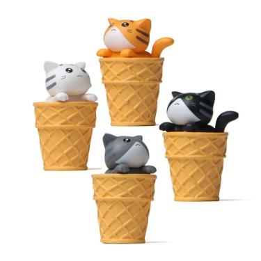 Imagem de Estatuetas de gato fofo em cones de sorvete, enfeites de jardim em PVC