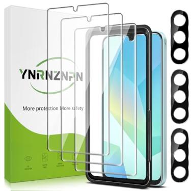 Imagem de YNRNZNPN Pacote com 3 + 3 protetores de tela para Samsung Galaxy A16 5G com protetor de lente de câmera vidro temperado 9H, antiarranhões, sem bolhas, fácil de instalar (Galaxy A16)