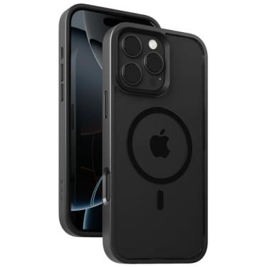 Imagem de SLG Capa de telefone Solixs para iPhone 16 Pro Max - magnética [compatível com MagSafe], TPU macio com preto fosco, parte traseira de policarbonato transparente não amarelada, moldura e botões de