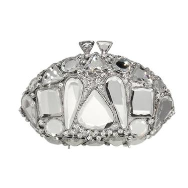 Imagem de XNSYMJD Bolsa feminina de luxo para noite de cristal com strass para festas e casamentos, bolsas noturnas exclusivas, Prata, 7.08"L x 2.74"W x 4.72"H (18*7*12cm)