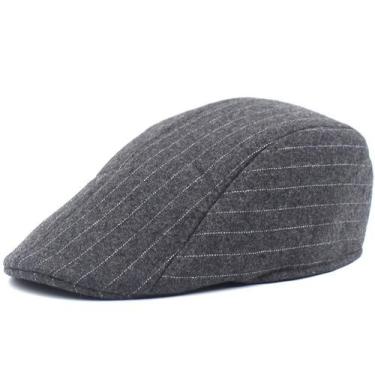 Imagem de Chapéu de boné plano masculino cinza listrado Gatsby Newsboy Style - y