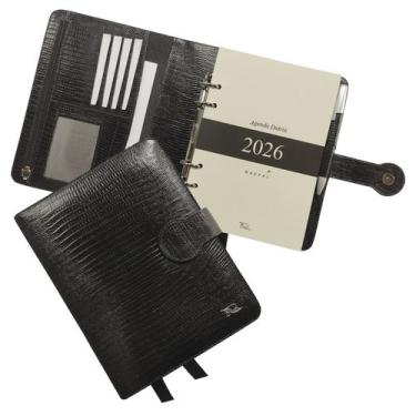 Imagem de Agenda Diária Couro 2026 125-R Raffai Couros, Preto Lizard