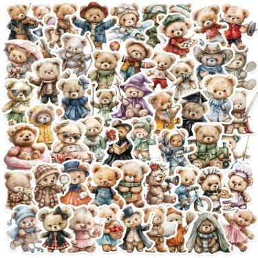 Imagem de Pacote de adesivos: fofo ursinho de pelúcia, desenho animado, impermeável, 55 unidades
