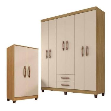 Imagem de Guarda Roupa Casal Módena Com Armário Multiuso Recife Carvalho Americano Off White - Incorplac