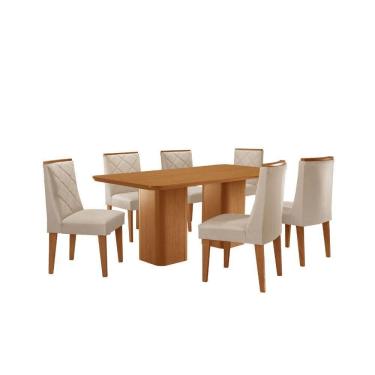 Imagem de Mesa De Jantar Eloise Tampo Laminado Com 6 Cadeiras Isadora Veludo Creme