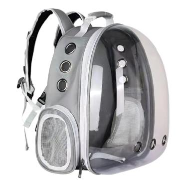Imagem de Mochila de Transporte Pet Visão 360 para Gatos e Cães – Mochila Ventilada com Janela Transparente, Cor Cinza
