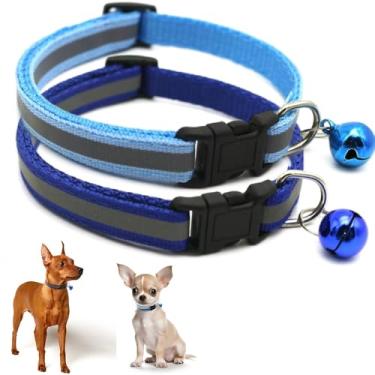Imagem de Coleira de cachorro com sino para menino, coleiras refletivas PP com fivela ajustável macia para cães PPP PP, extra pequenos, pequenos animais de estimação, gatos, fêmea, Yorkie, chihuahua, azul, PP