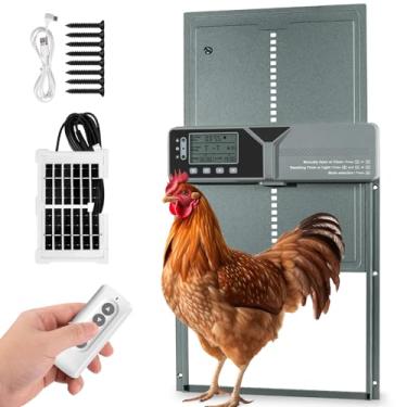 Imagem de fophop Grande porta automática para galinheiro, alimentada por energia solar com bateria atualizada de 4000 mAh, sensor de luz, temporizador, controle remoto e manual, porta automática de segurança