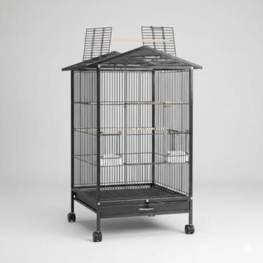 Imagem de Gaiola de Ferro Portátil com Rodas 360º | Estrutura Leve, Dobrável, Anticorrosiva e com Bandeja Deslizante para Calopsitas | Periquitos e Aves Pequenas (Preto)