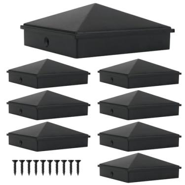 Imagem de Tampas de poste RECTOO 4x4 (serve para postes de madeira verdadeiros de 8,9 cm x 9 cm) - Estilo pirâmide de alumínio preto fosco, topos de metal duráveis para proteção de cerca, deck e caixa de