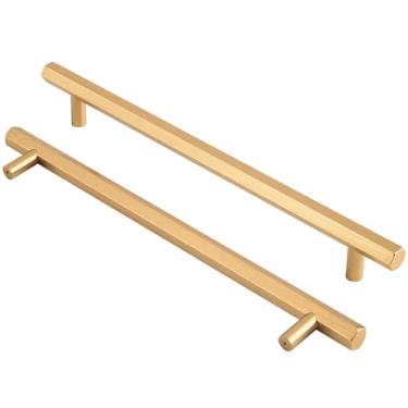 Imagem de funifiti Pacote com 5 puxadores dourados para armários e gavetas 21 cm de latão escovado puxadores de gaveta de banheiro puxadores de guarda-roupa puxadores longos modernos para cômoda ferragens