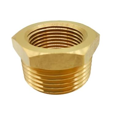 Imagem de AMZDIAI Bucha redutora de latão, macho NPT de 2,5 cm para rosca fêmea NPT de 3/10.2 cm, conector de encaixe de tubo adaptador de conversão de redução hexagonal para água/óleo/gás (1 peça)