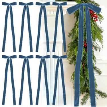 Imagem de Glitinsel 8 peças de laços de Natal de veludo, pré amarrados, feitos à mão, com franjas, laços de fita de veludo, artesanato rústico, embrulho de presente para guirlanda de Natal, guirlanda de escada