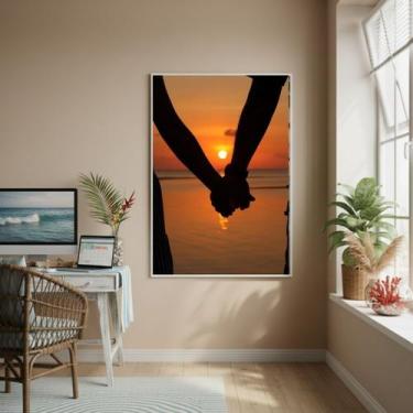 Imagem de Quadro Decorativo Mãos Dadas No Horizonte-70x50cm Cor:Moldura Branca -