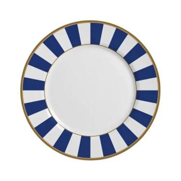 Imagem de Prato Sobremesa de Cerâmica Stripe Branco e Azul Alleanza 20cm