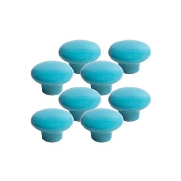 Imagem de 8 Puxadores em Cerâmica Liso Luxo Porcelana Armário 38mm (Azul Turquesa - MPPON107)