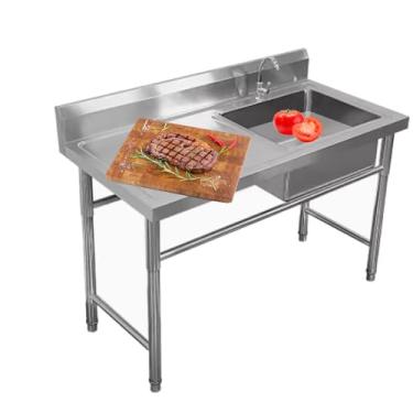 Imagem de CFMAIF Pia de cozinha de aço inoxidável de tigela única, lavatório de mão de preparação e utilitário com bancada de trabalho, pia de pé livre para garagem, restaurante (120 x 60 cm/18,5 x 23,15