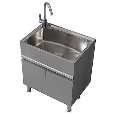 Imagem de TRGCJGH Pia utilitária independente para lavagem, penteadeira de banheiro com conjunto de pia, pia de aço inoxidável, para cozinha, banheiro, lavanderia (70 x 50 cm)