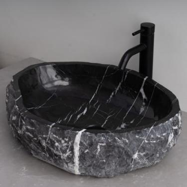 Imagem de MIDUSO Pia de embarcação de pedra irregular 100% feita à mão; pia de pedra real; pia de embarcação exclusiva; acima do balcão; pia de rocha de rio; banheiros rústicos de pias; Irre RiverStone 317