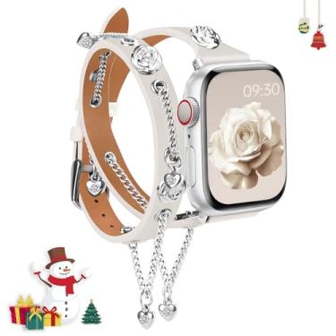 Imagem de Pulseiras femininas de couro fino compatível com Apple Watch séries 10/9/8/7/6/5/4/3/2/1/SE de 38 mm, 40 mm, 41 mm, 42 mm, 44 mm, 49 mm, 49 mm, 46 mm, 40 mm, 40 mm, 41 mm, 4