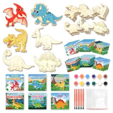 Imagem de ShyLizard 24 Sets of Dinosaur Wood Crafts Set Valentine's Day Gifts With Card