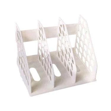 Imagem de Esquirla Organizador de mesa para escritório com 3 compartimentos verticais, porta-arquivos, porta-livros, pastas e porta-revistas. Ideal para escritório, Bege