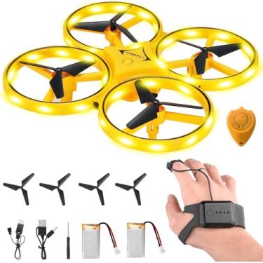 Imagem de Jekarsy Drone controlado à mão atualizado 2026 para crianças, aeronave quadricóptero RC pequena com relógio inteligente, drone legal de controle remoto de LED 360°, 3 modos, 2 baterias de maior
