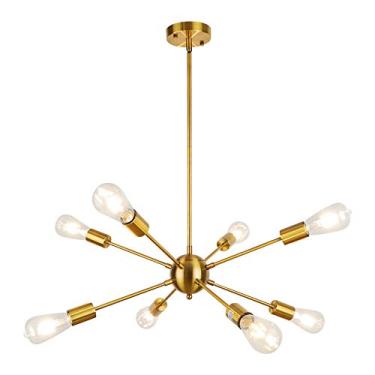 Imagem de LynPon Luminária Sputnik Dourada, Lustre Dourado Revestido com 8 Luzes, Luzes de Teto Modernas Da Sala de Jantar Luminárias Suspensas de Latão para Cozinha, Sala de Estar, Quarto, Hall de Entrada