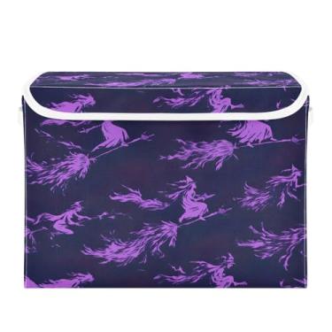 Imagem de ATTX Cestos de armazenamento dobráveis com tampas – Cestas dobráveis de armazenamento de vassoura de Halloween para armário, quarto, organização de escritório (42 x 32 x 30 cm) #45