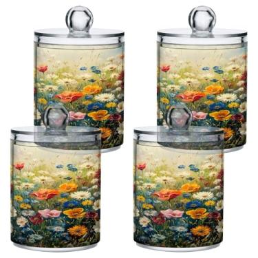 Imagem de ATTX Dispensador de suporte Qtip colorido de flores silvestres para bola de algodão, cotonete, frasco de boticário transparente, decoração de casa, pote de armazenamento de cozinha, pacote com 4 (210)