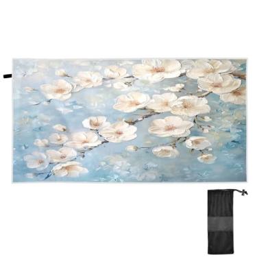 Imagem de Blueangle Toalha de praia branca com flores de cerejeira - Toalhas de viagem leves e compactas de grandes dimensões - Toalha super absorvente de secagem rápida para natação, acampamento e férias (566)