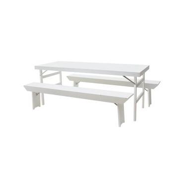 Imagem de Conjunto Tramontina de Mesa e Bancos dobráveis em Madeira Natural de Pinus Branca 200 cm